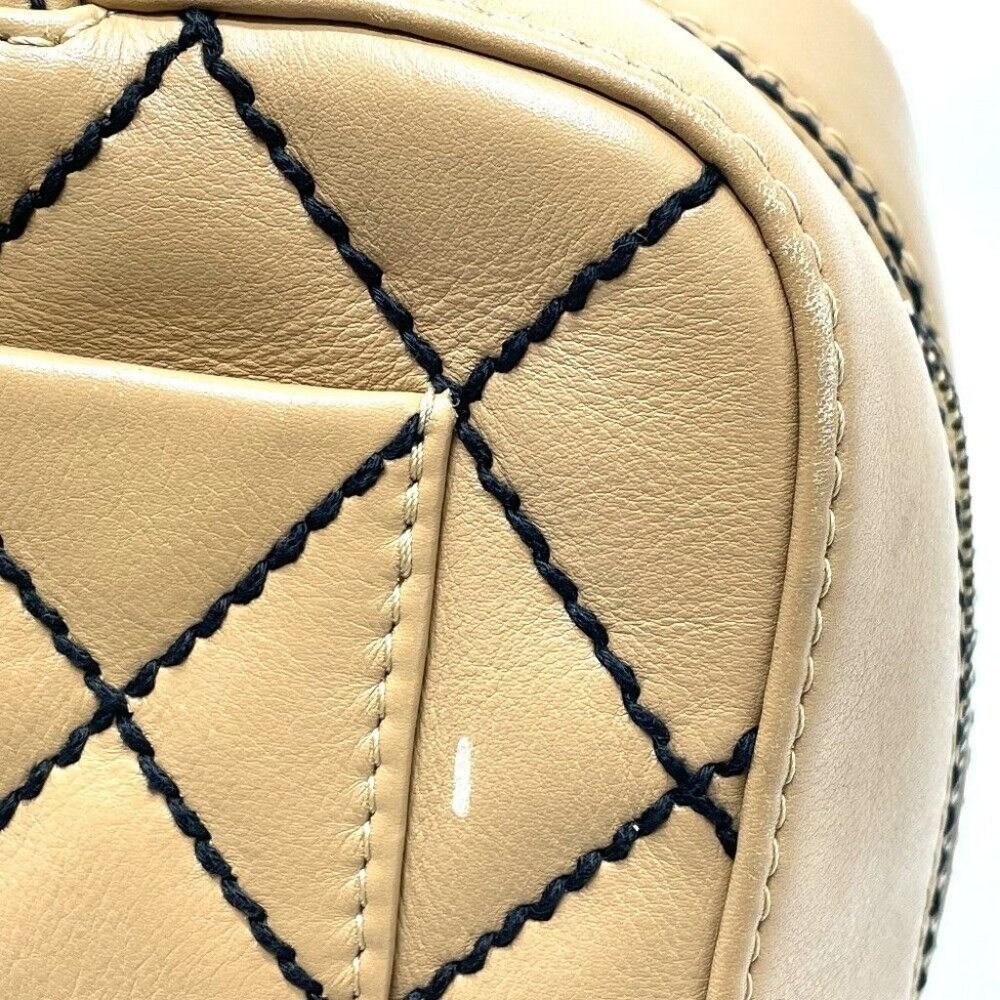 CHANEL CC Wild stitch Vintage Tote Bag Hand Bag Lambskin Leather Beige - Picture 6 of 13
